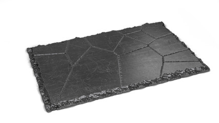 single black stone plate for serving food in a restaurant 3d render on white