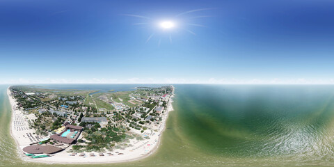 360 panorama by 180 degrees angle seamless panorama view of aerial view of the Berdyansk Spit....