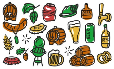 Set of beer emblem. Hop, barley, can and bottle