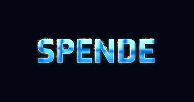 Das Wort Spende. Intro Logo elektrisch (Blitze). Text blau. Opener Animation 4K