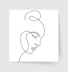 Stylized woman portrait in minimalistic style. Modern single line art. Woman beauty fashion concept.