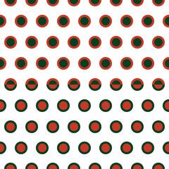 Seamless red and black circles pattern on white background.