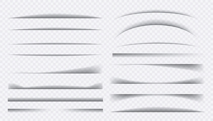 Set of black shadow. Paper divider tabs web lines break frame realistic transparent shadows.