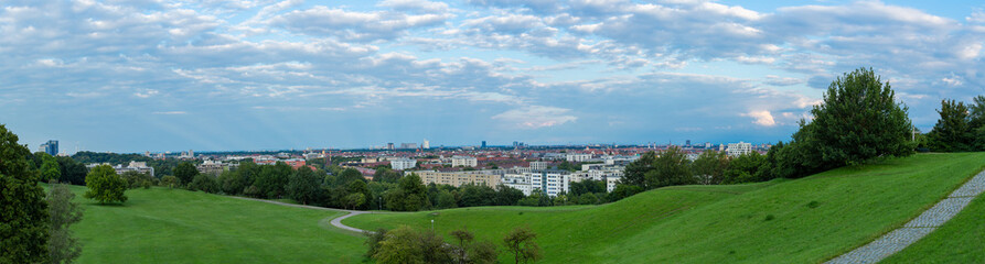 Fototapeta na wymiar Panoramic view of Munich east from Olympic Park during s summer day.