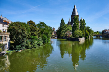 Fototapeta na wymiar View at -Le Temple Neuf- in Metz, along the river Moselle in France