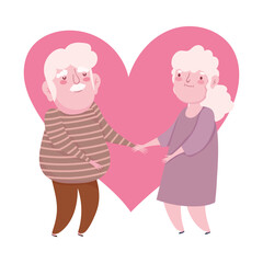 happy grandparents day, grandpa and grandma together heart love cartoon