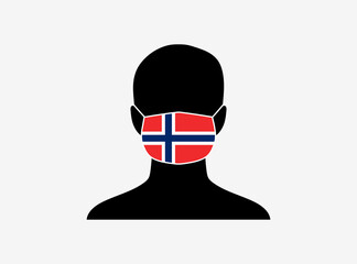 A silhouette of a person wearing a mask with the flag of Norway on it. Vector illustration.