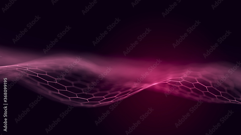 Poster Structural communication of data transmission. Futuristic hexagon illustration. Technology concept. 3D rendering.