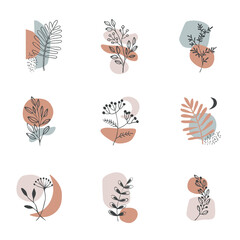 A set of abstract compositions made of leaves.Autumn vector illustration.