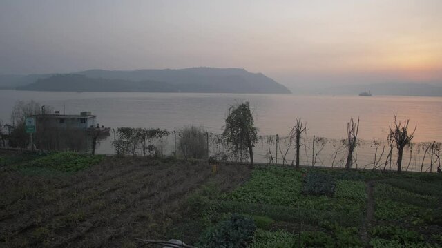 Yangtze River And Shi Baozhai Pagoda At Sunset Near Wanzhou, Chongqing