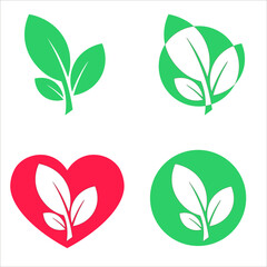 Love nature creative logo design template. Simple green leaf and heart shape symbol. Ecology concept. Think green.