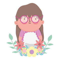 grandparents day, cute granny cartoon character flowers foliage decoration