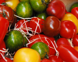 FOOD- Close Up of a Colorful Variety of Tomatoes