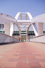 大阪市大川・歩行者のいる飛翔橋	