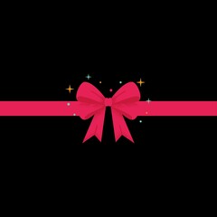 Pink ribbon pattern with colorful stars isolated on black background. Wallpaper design.