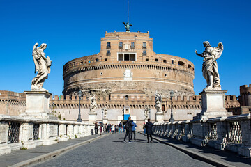 Frontal view of the Castel Sant'Angelo in Rome, Italy