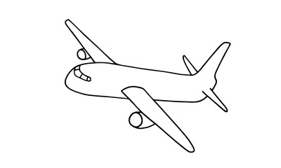 Fototapeta na wymiar Airplane icon. Hand drawn outline illustration with black airplane on white background. Vector illustration.