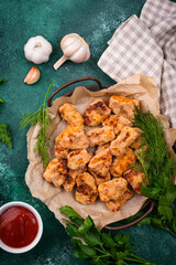 Baked chicken nuggets with sauces