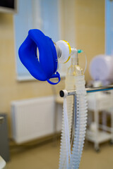 Artificial lung ventilation mask in the intensive care unit. Medical equipment. Ventilation of the lungs with oxygen.