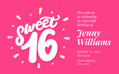 Sweet 16. Vector lettering invitation.