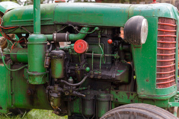 engine of an old small tractor for farmers