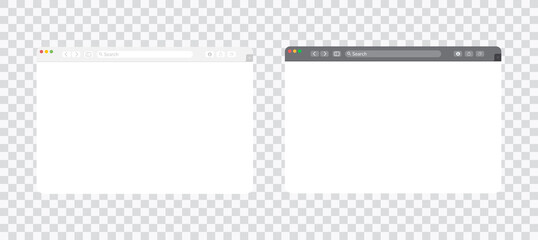 Fototapeta na wymiar Empty browser window on transparent background. Empty web page mockup with toolbar. Display, panel.