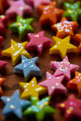 Colorful star shape ornaments with glittering 