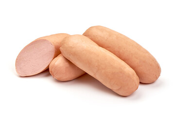 Boiled pork sausages, isolated on white background
