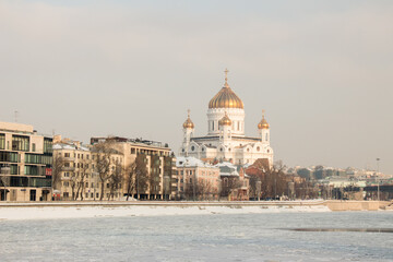 Fototapeta na wymiar Moscow,Russia. Christ The Saviour cathedral and river winter