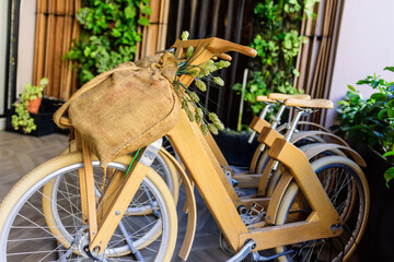 Wooden bicycles symbolizing the green lifestyle