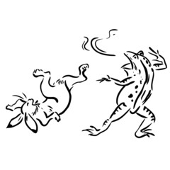 鳥獣戯画　うさぎ&蛙