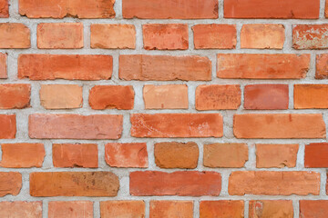 Red brick wall texture for background. A wall constructed with red bricks (fired clay) of various...