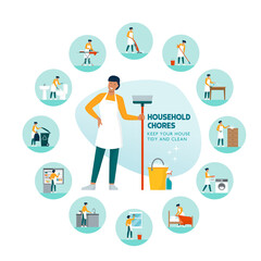 Fototapeta premium Woman doing household chores at home infographic