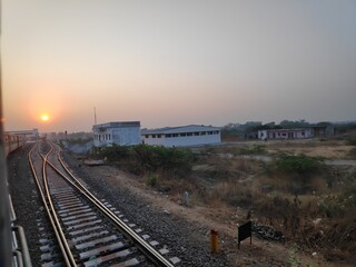 Obraz premium railway in the sunset