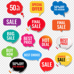 Sale Labels With Isolated Transparent Background With Gradient Mesh, Vector Illustration