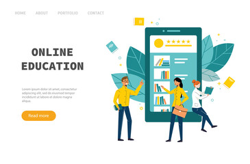 Online education. The concept of app for online education people read books from the phone.