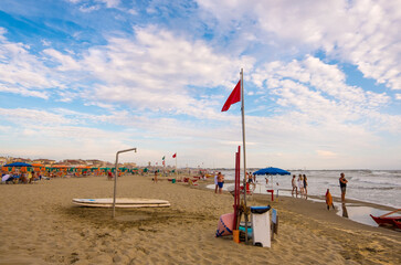 Sunset on the beach resort in Viareggio, Tuscany, Italy