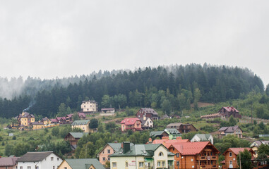 Fototapeta premium Skhidnytsia village in mountains, Western Ukraine