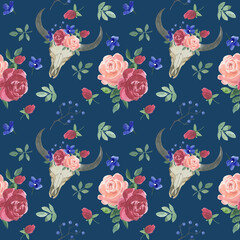 Fototapeta na wymiar Hand painted watercolor seamless pattern with roses