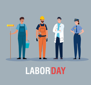 labor day poster, with people of different professions vector illustration design