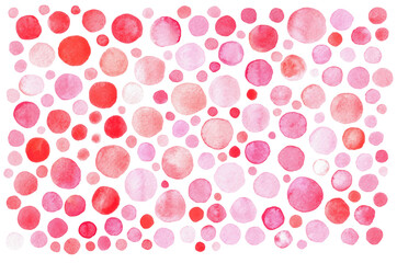 Watercolor hand painted red orange and pink circles collection on white.