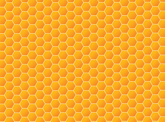 Honeycomb orange background from a bee hive. Vector illustration of geometric texture. Seamless hexagons pattern for web, print, wallpaper.