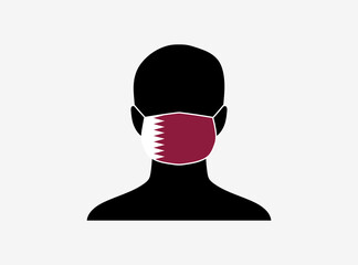 A silhouette of a person wearing a mask with the flag of Qatar on it. Vector illustration.