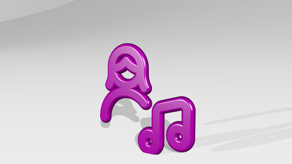 single woman actions music made by 3D illustration of a shiny metallic sculpture with the shadow on light background. icon and isolated