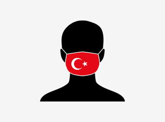 A silhouette of a person wearing a mask with the flag of Turkey on it. Vector illustration.