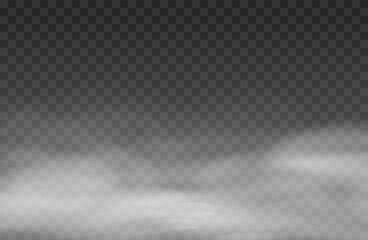 Fog effect. White vector cloudiness, mist background. Smoke cloud on transparent background. Vector illustration