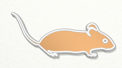 rat from a perspective on the wall. A thick sculpture made of metallic materials of 3D rendering. 2020 and illustration