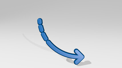 DIAGRAM STEADY DOWN stand with shadow. 3D illustration of metallic sculpture over a white background with mild texture. business and chart