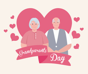 happy grand parents day with cute older couple and hearts decoration vector illustration design
