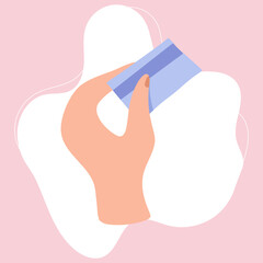 Money payment in online shop. Flat debit card, money payment hold person card in hands.